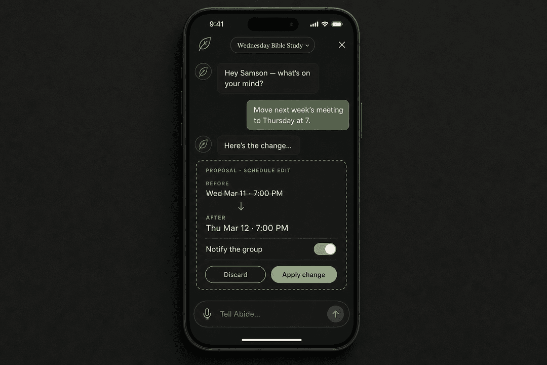 Abide AI chat showing study proposal